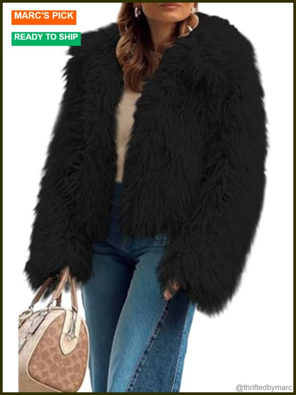 Cropped Shaggy Faux Fur Coat Long Sleeve Notch Lapel Winter Jacket